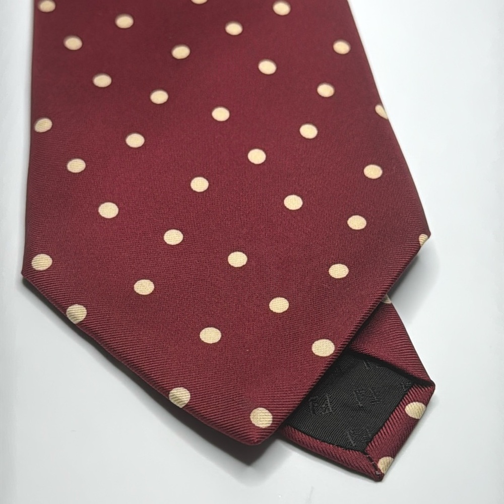 FENDI Maroon Polka Dot Silk Tie Italy 57”/3‎ 1/2”